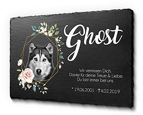 CHRISCK design Grabplatte 100% frei gestaltbar | ideal als Schiefertafel für den Innen- & Außenbereich | Grabtafel mit UV-Druck für Tiere