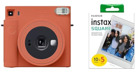 instax Square Sq1 Cámara Instantánea, Terracota Orange + Fujifilm Square Marco Blanco, Película Instantánea, 5 X 10 Fotos [Exclusiva Amazon]