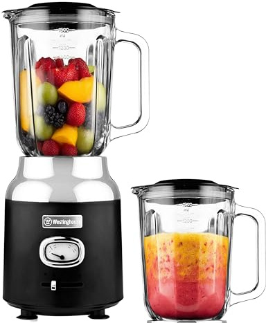 Westinghouse Retro Food Blender - 600 Watt Liquidiser Blender for Kitchen - Smoothie Maker with 1.5 L Glass Jug - Mixer Blender For Milkshake, Soup, Fruit, Juice & Smoothies - Black