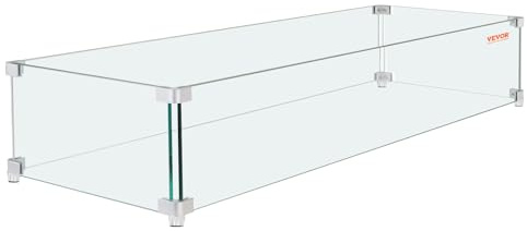 VEVOR Vindskydd för eldstad, 8 x 25 x 15 cm vindskydd i glas, rektangulärt glasskydd, 0,8 cm tjockt brandbord, klart härdat glas flamskydd, stadiga fötter trädgropskydd för propan, gas, utomhus