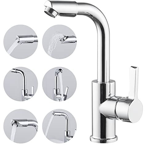 Rubinetto per Lavabo Rubinetti per Cascata Bagno,Guador Rotazione a 360° Rubinetto Bagno Lavabo Rubinetto da Bagno Acqua Fredda e Calda Miscelatore Monocomando per Lavabo Rubinetto per Lavabo Cromato