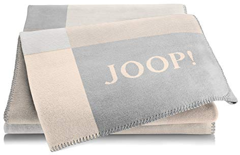 Joop!® Mosaic Kuscheldecke, samt-weiche Wohn-Decke in Sand-Rauch | Made in Germany, Sofadecke aus Baumwollmischgewebe, Tagesdecke in 150x200 cm, karierte Couchdecke, Öko-Tex Standard 100
