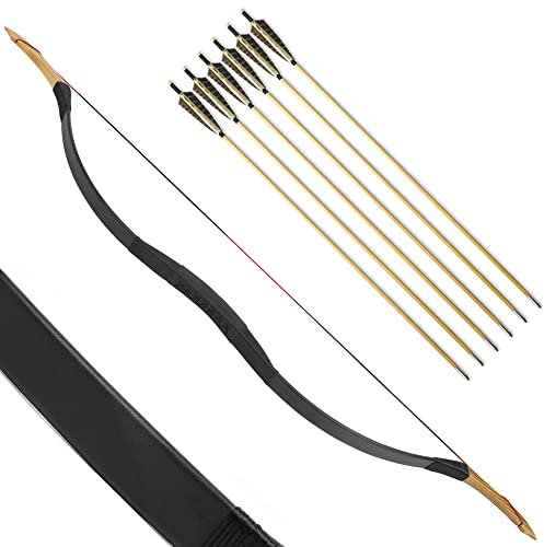 SHARROW Traditioneller Bogen Recurve Bogen und Pfeile Set Langbogen 20-50lbs Handgemacht Holzbogen Reiterbogen Sportbogen Jagdbogen für Erwachsene und Anfänger (50lbs, Typ 10)