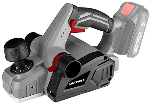 GRAPHITE Akku-Hobelmaschine Energy+ 18V, 16000 U/min, Hobelbreite 82 mm, Hobeltiefe 1,5 mm, Fälztiefe 8 mm, Parallelführung, Tiefenanschlag, Spezialmuttern, Inbusschlüssel, Spezialschlüssel, 2 Messer