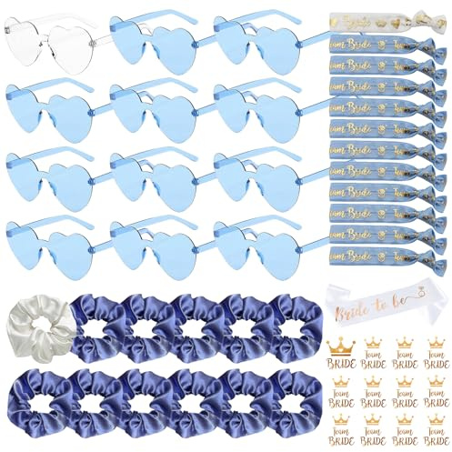 YeahBoom 49 Stück JGA Brille Team Braut Armbänder,Bride to Be Herz Brille Set,12Herz Sonnenbrille+12Bride Tattoo Aufkleber+12Bride Armband,Jungesellinnenabschied Frau Accessoires,JGA Deko Accessoires