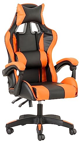 Baroni Home Sedia da Gaming, Sedia Ufficio Ergonomica con Schienale Regolabile, Poggiatesta e Supporto Lombare, Arancione