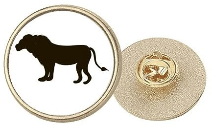 Brosche mit schwarzem Löwe, rund, Metall, goldfarben, M