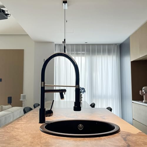 TIMACO Schwarz Wasserhahn Küche mit Schloss Brause Ausziehbar - 360° Schwenkbar Küchenarmatur mit Spiralfeder,Einhebel Mischbatterie - Hochdruck Spültischarmatur-Gebürstetes Nickel