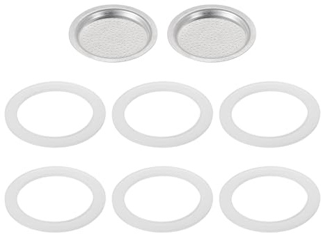 QUARKZMAN Pièces de Rechange pour Cafetière Italienne en Aluminium Avec 1 Filtre et 6 Joints D'Étanchéité en Silicone 46x36x4mm pour Cafetière Moka 1 Tasse (Argent)