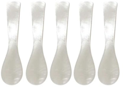 Set di 5 cucchiai di caviale in madreperla con manico rotondo, cucchiaio da caviale in madreperla, 7 cm, cucchiaio da uovo, madreperla, durevole, cucchiaino da caffè, cucchiaio da dessert