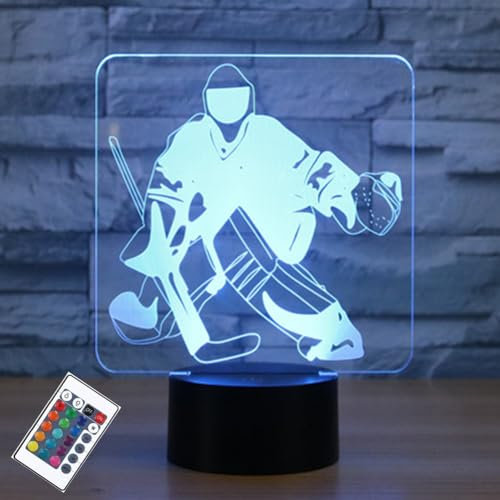 PONLCY Eishockey Nachtlicht, 3D Illusion Lampe mit Fernbedienung, 16 Farben USB Schreibtischlampen, Schlafzimmer Dekoration Tischlampe für Kinder Weihnachten Geburtstag Geschenke