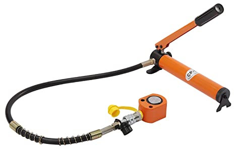 10T Hydraulic Cylinder Jack Low Profile Single-Acting Mini with Short Pump, Steel Lifting Manual Pump Car Repairing Set CP-180 Hydraulic Hand Pump 0.43 Stroke for Machinery Shipbuilding