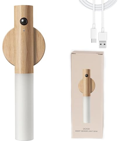 Motion Sensor Night Light, Magnetic Wall LED Light Wood Portable Lamp | Energy Class A Battery USB Rechargeable Cordless Wireless Indoor Light Hallway Stairway Porch Lamp Bedroom portable Light