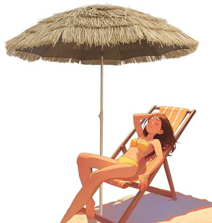 Ombrellone 145/180/220cm, Ombrello Da Giardino Inclinabile, Ombrellone Di Paglia, Altezza Regolabile, Resistente Alle Intemperie, Anti Uv, Per Spiaggia, Cortile, Piscina, Giardino, Hotel(1.450m)