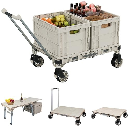APOXCON Klappbarer Plattformwagen, robuste 220-lb-Sackkarre mit 360° drehbaren Rädern, Multifunktionswagen kann als Campingtisch und Rollwagen verwendet Werden