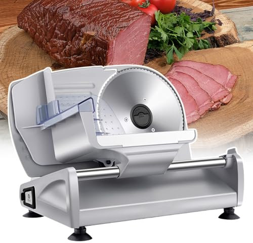 pealiritansemen Cortadora De Fiambres, Cortadora Eléctrica Especializada En Alimentos, Pan, De 19 Cm De Diámetro, Incluye 1 Cuchilla Intercambiable, Ajuste De Grosor De Corte De 1 A 15 Mm