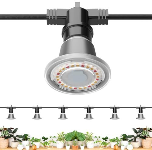 SANSI Lámpara de Planta con 6 Bombillas de Crecimiento LED E27 12W, Luz de Cultivo Espectro Completo IP54 Impermeable para Germinación y Floración Plantas Interiors Exteriores - 6,7 Metros