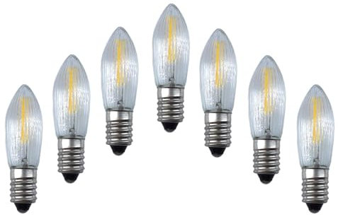 7 Stück LED Filament Topkerze 34V 0,2W E10 für Schwibbogen mit 7 Brennstellen, Riffelkerze Ersatzlampe für Lichterkette Weihnachten, Pyramide etc.
