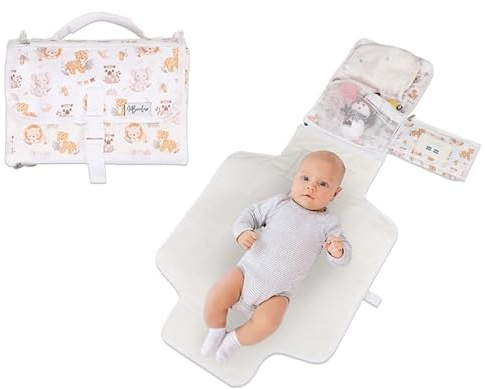 Cambiador bebé portátil XL-Cambiador plegable impermeable ideal como regalo para recién nacido-El cambiador de pañales es un bolso desmontable con 6 bolsillos como neceser para artículos de bebé
