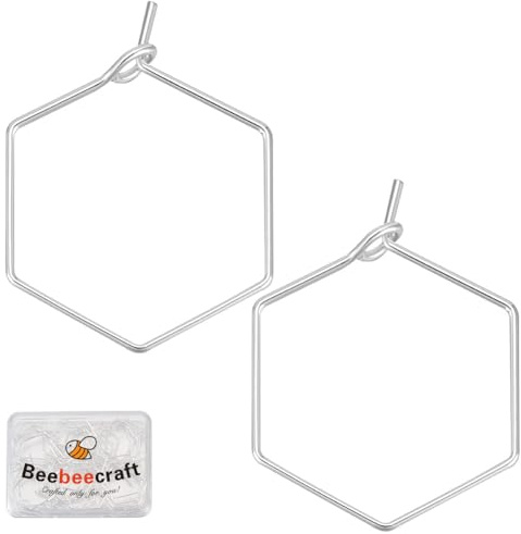 Beebeecraft 1 Box Mit 40 Creolen 925 Sterlingsilber Plattierte Ohrringschlaufen Mit Sechseckiger Geometrie Beschläge Zur Schmuckherstellung DIY Perlenherstellung 20mm