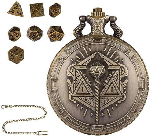 Set di dadi piccoli, set di dadi da orologio da taschino, set di dadi portatile con giocattoli a conchiglia per orologio da taschino, gioco da tavolo Steampunk, 7 pezzi, dadi in metallo, accessori