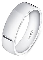 Amberta Solid 925 Sterling Silver Gold Plated Mens Wedding Ring Band | 5 6 8 mm Wide Thumb Court Shape Polished Silver Ring for Men: Silver 6 mm - Size U