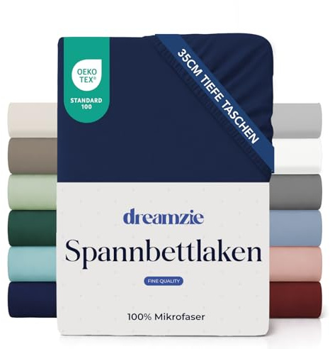 Dreamzie Sabanas 150x190/200 cm - Esquinas de 35 cm para Colchones Gruesos - 100% Microfibra, Azul Oscuro, Certificada sin Productos Químicos (Oeko Tex), Sabanas Bajeras Completamente Elásticas