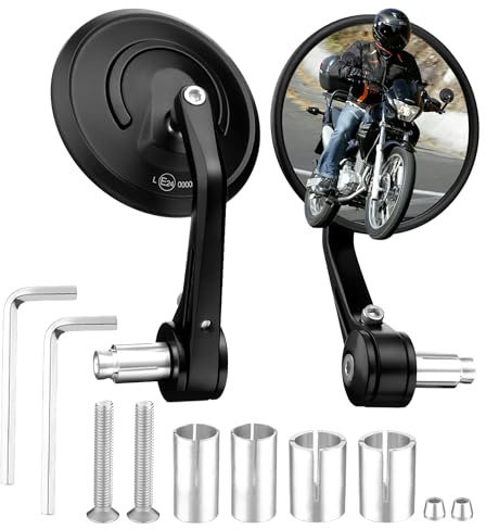 Fireyouracing Motorcycle Bar End Mirrors, Universal Motorcycle Mirrors with 360° Adjustable Lens Compatible with Bike, Scooter (A Pair)