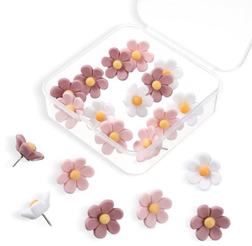 Pinnadeln Blumige 20 Stück Blumen Reißzwecken, Rosa/Weiß Dekorative Pinnwandnadeln, Lustige Rosa Heftzwecken für Fotowand, Pinnwand, Cork Board, Pin Board, Küche und Büro
