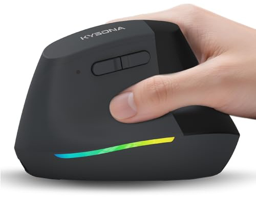 KYSONA Trådlös ergonomisk mus, vertikal mus, Bluetooth ergo-mus, tyst klick, (800/1200/2400/2400/4000), uppladdningsbara 2,4 G möss med 6 knappar för dator, PC, Mac, bärbar dator, svart