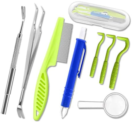 8 Pezzi Pinzette per Zecche Set, Togli Zecche per Cani con Pinzette in Acciaio Inox Lente d'Ingrandimento Pettine Antipulci, Pinze per Zecche Umane Per Cani,Pinza per Zecche per Cani Gatti Umano