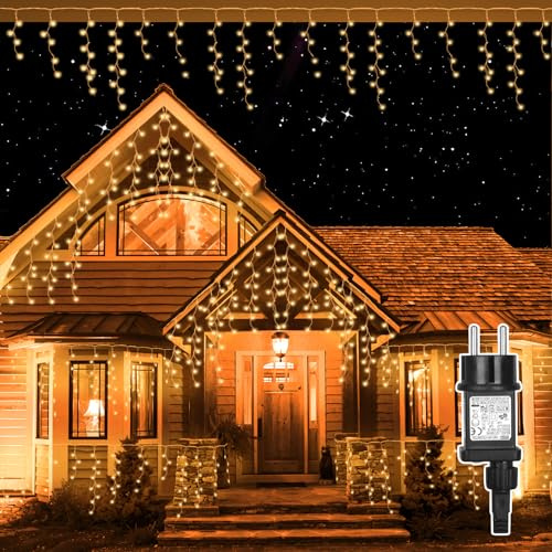 Withosent 15M Rideau Lumineux Noël Extérieur 600 LED, 8 Modes Blanc Chaud Guirlande Noel, Minuterie et Mémoire Fonction, IP44 Étanche pour Lnterieur Decoration, Mariage, Balcon, Pergola, Fêtes