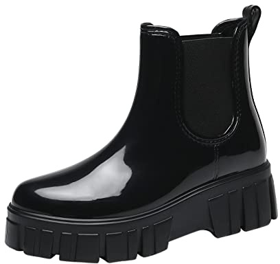 Botas de goma para mujer, botas de lluvia de media altura, impermeables, botines de jardín, antideslizantes, para jardín, tobillo, lluvia, botas de agua, botas de trabajo al aire libre, Negro , 37 EU