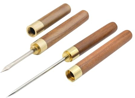 UUYYEO 2 Pcs Stainless Steel Ice Breaker Wooden Handle Ice Pick Cocktail Bar Ice Pick Crusher Tea Cake Pick Tea Knife Ice Breaking Picking Tool with Cover