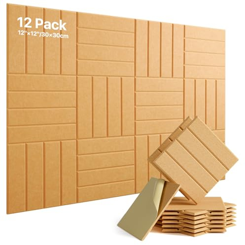 Soundsbay 12 Stück Akustikpaneele Selbstklebend, Akustikplatten aus Polyester zur Schalldämmung, 30×30×0.9cm, Schallschutz Schallabsorber für Effektive Akustikbehandlung und Stylische Wandgestaltung