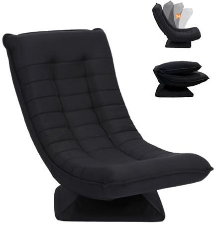 Hoclauho Relaxsessel Bequemer Bodensessel mit 4 Fach Verstellbarer Rückenlehne, 360° Drehfunktion Klappmechanismus, 13 cm Polster, 150 kg belastbar fürs Wohnzimmer Schlafzimmer (Schwarz)