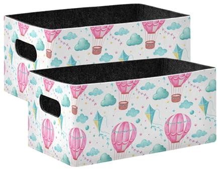 Sevdomey Set di 2 contenitori per palloncini ad aria calda, pieghevoli, cubi portaoggetti, decorazione per la casa, per giocattoli, libri, scaffali, armadi, lavanderia, asilo nido