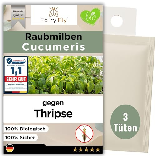 Fairyfly® Raubmilben gegen Thripse – 3 Tüten Nützlinge für Zimmerpflanzen & Gewächshaus – biologische Schädlingsbekämpfung (Cucumeris)