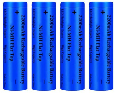 4 Pezzi Batterie 2200 mAh Ricaricabili, Flat Top Ni-MH Batteria, Alta Capacità Cima Piatta Batteria Ricaricabile per Fotocamera/Piccolo Ventilatore/LED Lampada Frontale/Luci Solari, Blu