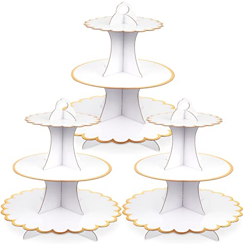 Alzata per Torta in Cartone da 3 Pezzi, Supporto per Dessert in Pizzo per Feste e docce, Montaggio Robusto richiesto per Cupcake, Muffin e Display di Cibo