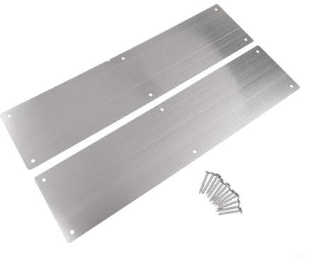 Placa de acero inoxidable para puerta de 16.1 x 4.3 pulgadas, paquete de 2 placas de empuje de metal para puertas batientes interiores exteriores, resistente a los arañazos, fácil de instalar