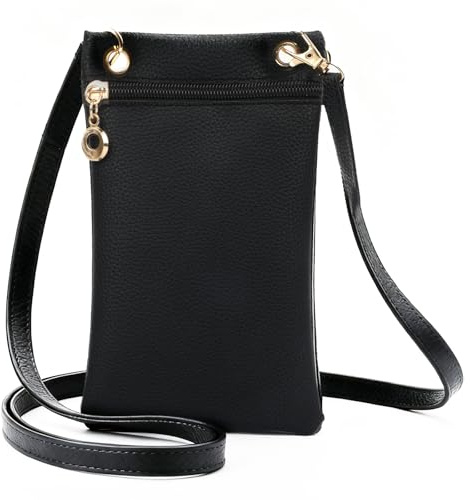 Hopton Handytasche zum Umhängen Damen, PU Leder Handy Umhängetasche, Klein Handy Tasche mit Verstellbarem Riemen, Mini Umhängetasche Damen für Phone, Karte, Schlüssel, Schwarz