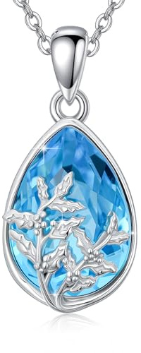 Waysles 925 Sterling Silber Geburtsblumen Halskette mit tränenförmigem Geburtsstein - 12 Farben & Blumen - Ideales Geburtstagsgeschenk für Frauen, Mütter, Töchter & Ehefrauen