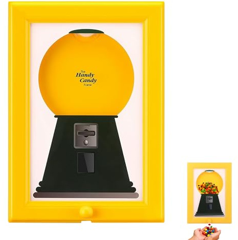 HAOWYYUU Bilderrahmen Süßigkeitenspender, Süßigkeiten Spender, Wandmontierter Handy Candy Dispenser Automat, Süssigkeitenspender für Home Office, Gelb