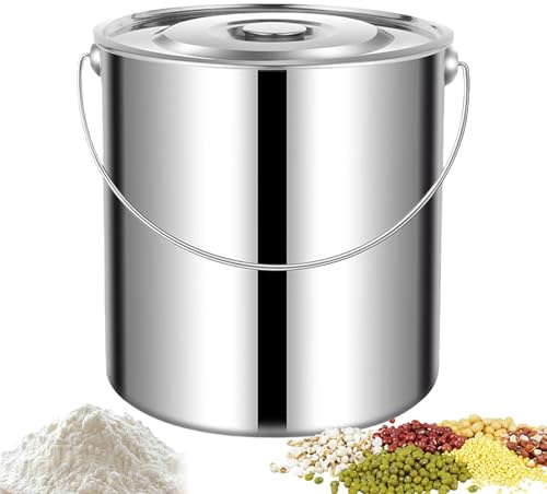 Metall Eimer Mit Griff,Edelstahl Eimer Großes Fassungsvermögen | Küchen Lebensmittel Und Mehl Behälter | Für Suppe Milch Mehl Getreide Küchenzubehör Vorratsschrank Herd Zuhause
