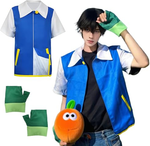 YushengTai Disfraz de anime, disfraz clásico de anime, manga corta azul con guante, disfraz unisex de carnaval, Halloween, fiestas temáticas, cosplay, ropa cotidiana (XL)