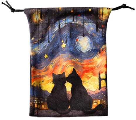 Femmorya Samtbeutel 13x18 cm – Katzen Ölgemälde Design, Fantasie-Kunst, Aufbewahrung für Schmuck, Ringe, Kristalle, Tarotkarten, Geschenkbeutel für besondere Anlässe – Stil 6