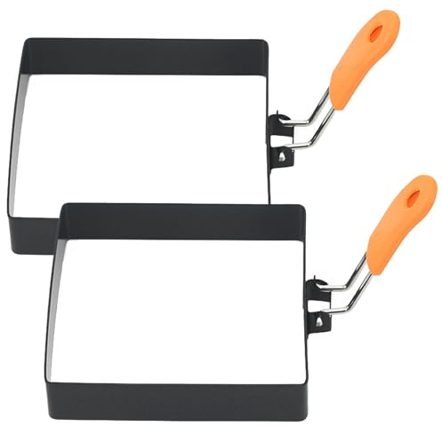 2 moldes cuadrados para huevos, antiadherentes de 4 pulgadas, anillos cuadrados para freír huevos con mango de silicona, acero inoxidable para desayuno, sándwiches, plancha, bollos, estilo 1