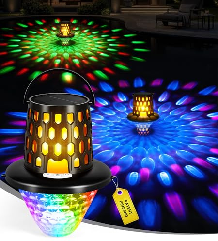 LuxBlue Luci Piscina Galleggianti, Luce per Piscina Fuori Terra con Spettacolo di Luce Subacquee, Luci Solari per Piscinas IP68 Impermeabile, Lampade Piscinas con Luces Fiamma per Spa, Vasca Bagno