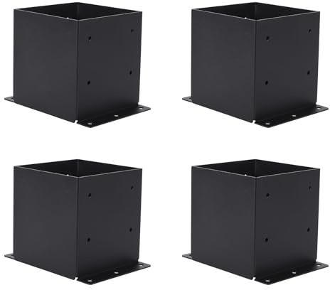 Aptliton 4PCS Heavy Duty Steel Post Base Anchor Kit for Outdoor Fireplace Parts, Powder-Coated Weatherproof 6x6 Inch Fence Brackets, Deck, Pergola, Mailbox Support, Easy Install, Size 8.2x6x6.6in